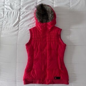 Burton Dryride Puffer Vest Red Hooded Faux Fur Trim Size Women’s XS